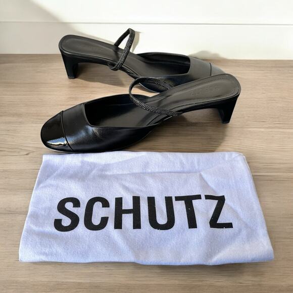 Schutz Bertie Women's Leather Slip on Mini Block Heel Pump Black Size 11B NWT